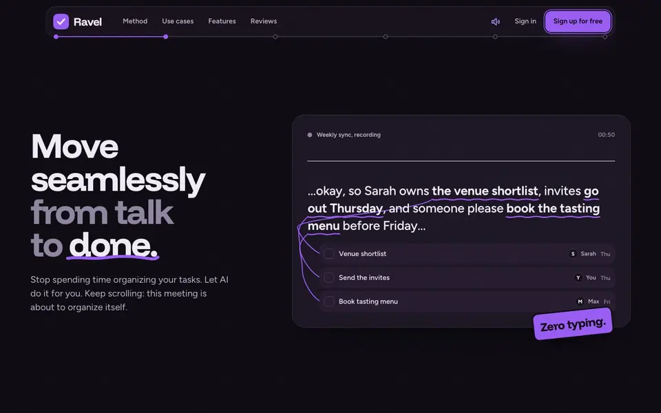 Hoofdstuk Move seamlessly from talk to done: een vergaderkaart waarin de draad drie besluiten onderstreept en aan taken vastzet