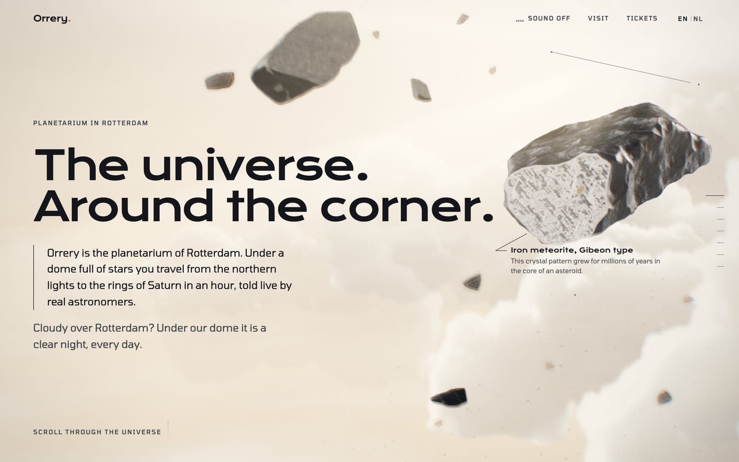 Opening of the ORRERY website: meteorites between the clouds and the headline The universe. Around the corner.